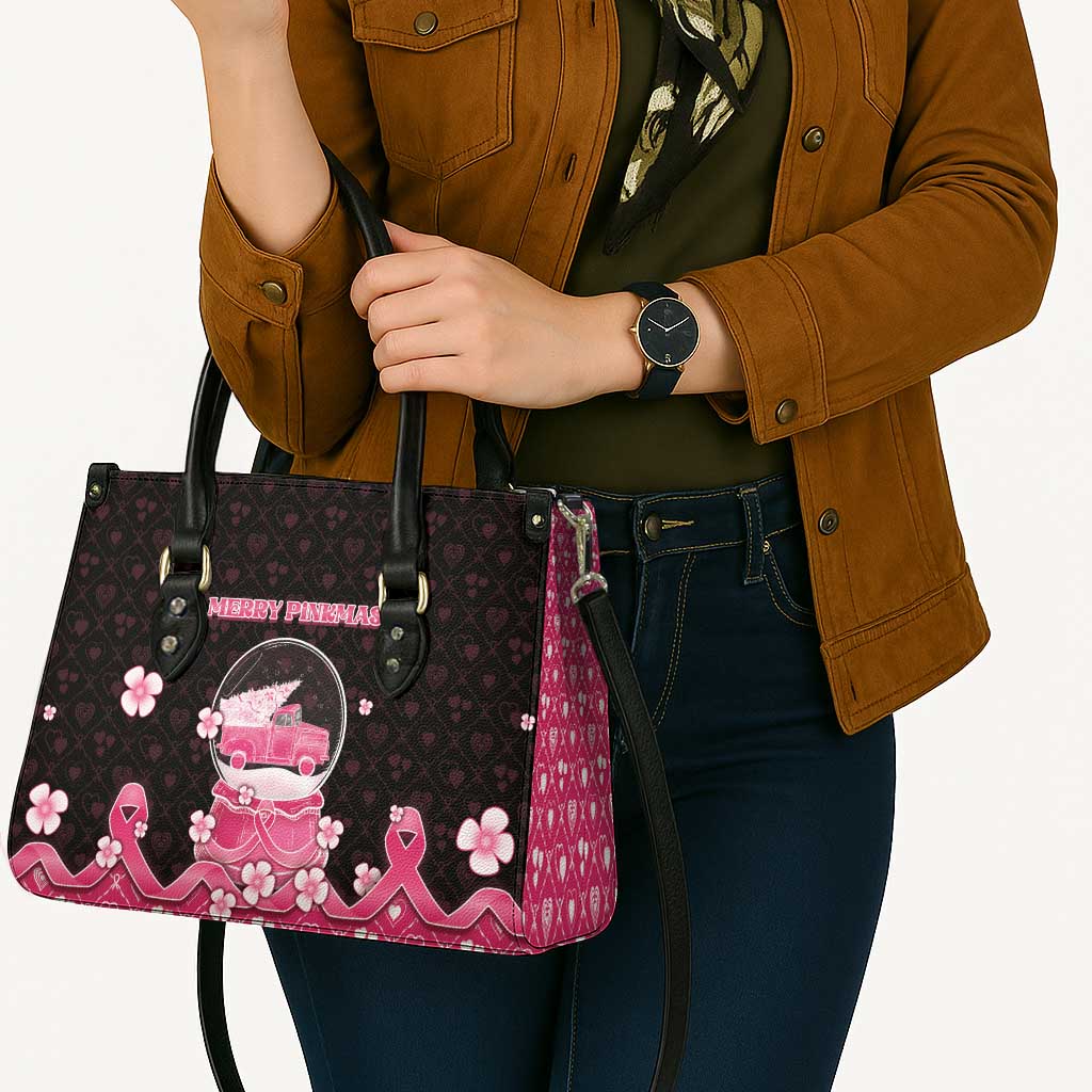 Breast Cancer Christmas Leather Bag Merry Pinkmas - Wonder Print Shop