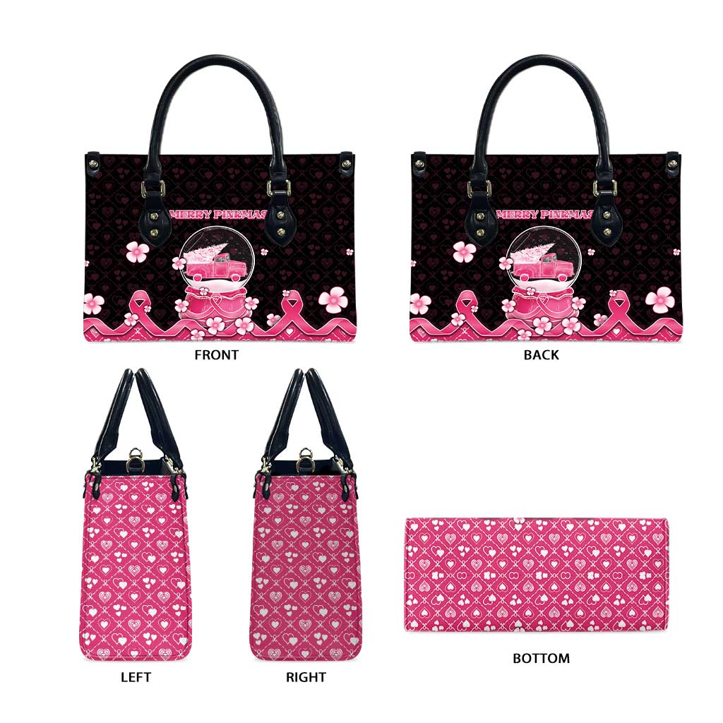 Breast Cancer Christmas Leather Bag Merry Pinkmas - Wonder Print Shop