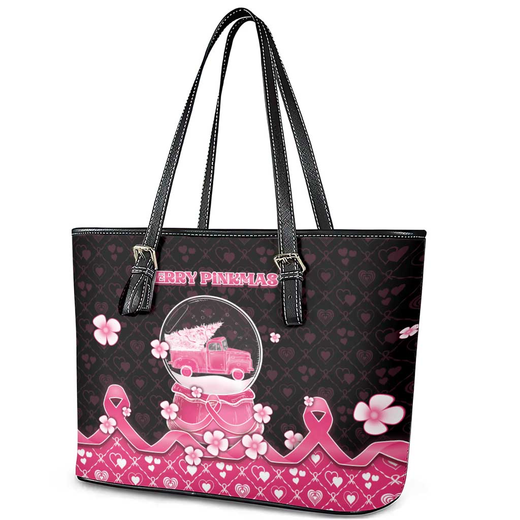 Breast Cancer Christmas Leather Tote Bag Merry Pinkmas - Wonder Print Shop