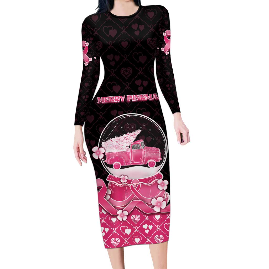 Breast Cancer Christmas Long Sleeve Bodycon Dress Merry Pinkmas - Wonder Print Shop