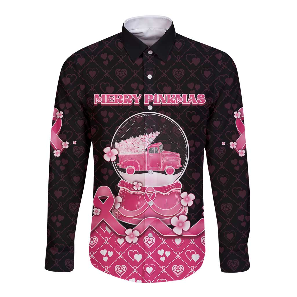 Breast Cancer Christmas Long Sleeve Button Shirt Merry Pinkmas - Wonder Print Shop