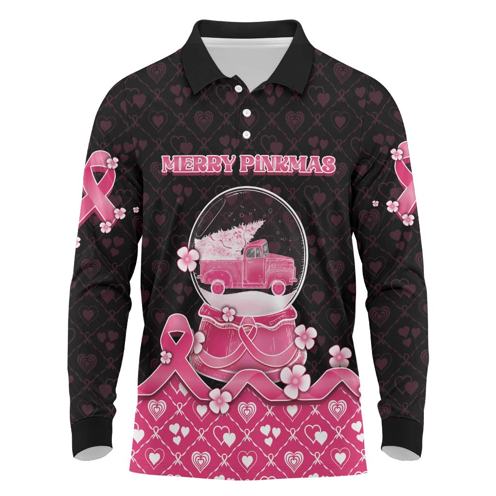 Breast Cancer Christmas Long Sleeve Polo Shirt Merry Pinkmas - Wonder Print Shop