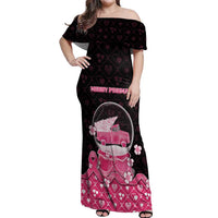 Breast Cancer Christmas Off Shoulder Maxi Dress Merry Pinkmas - Wonder Print Shop