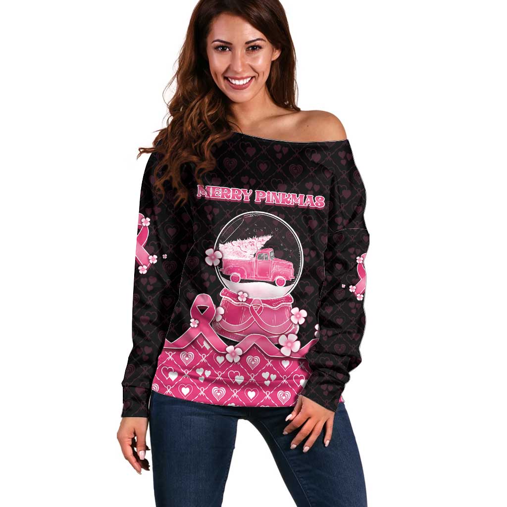 Breast Cancer Christmas Off Shoulder Sweater Merry Pinkmas - Wonder Print Shop