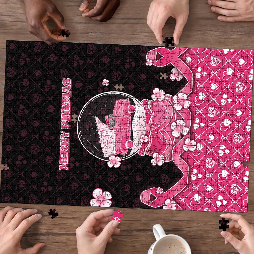 Breast Cancer Christmas Puzzle Merry Pinkmas - Wonder Print Shop