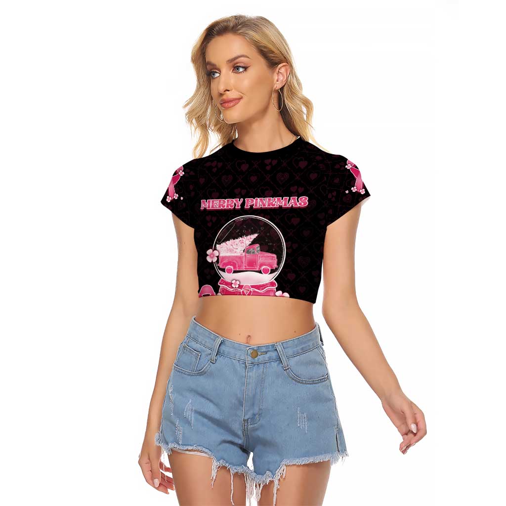 Breast Cancer Christmas Raglan Cropped T Shirt Merry Pinkmas - Wonder Print Shop