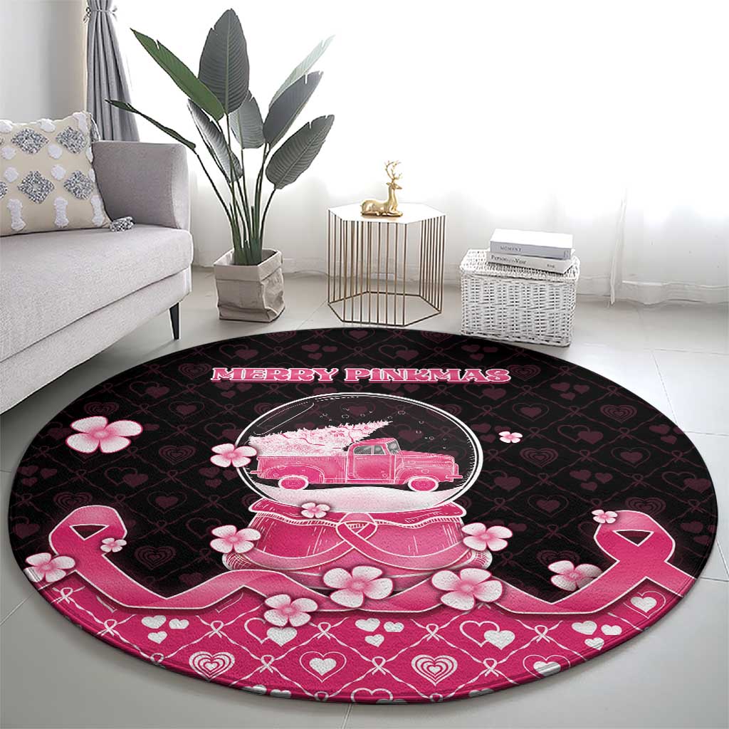 Breast Cancer Christmas Round Carpet Merry Pinkmas - Wonder Print Shop