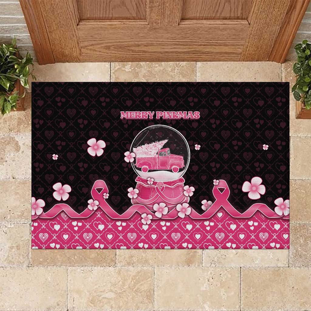 Breast Cancer Christmas Rubber Doormat Merry Pinkmas - Wonder Print Shop