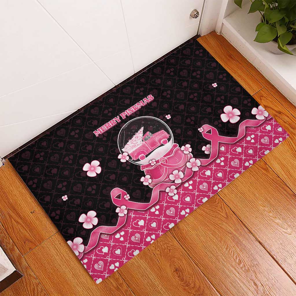 Breast Cancer Christmas Rubber Doormat Merry Pinkmas - Wonder Print Shop