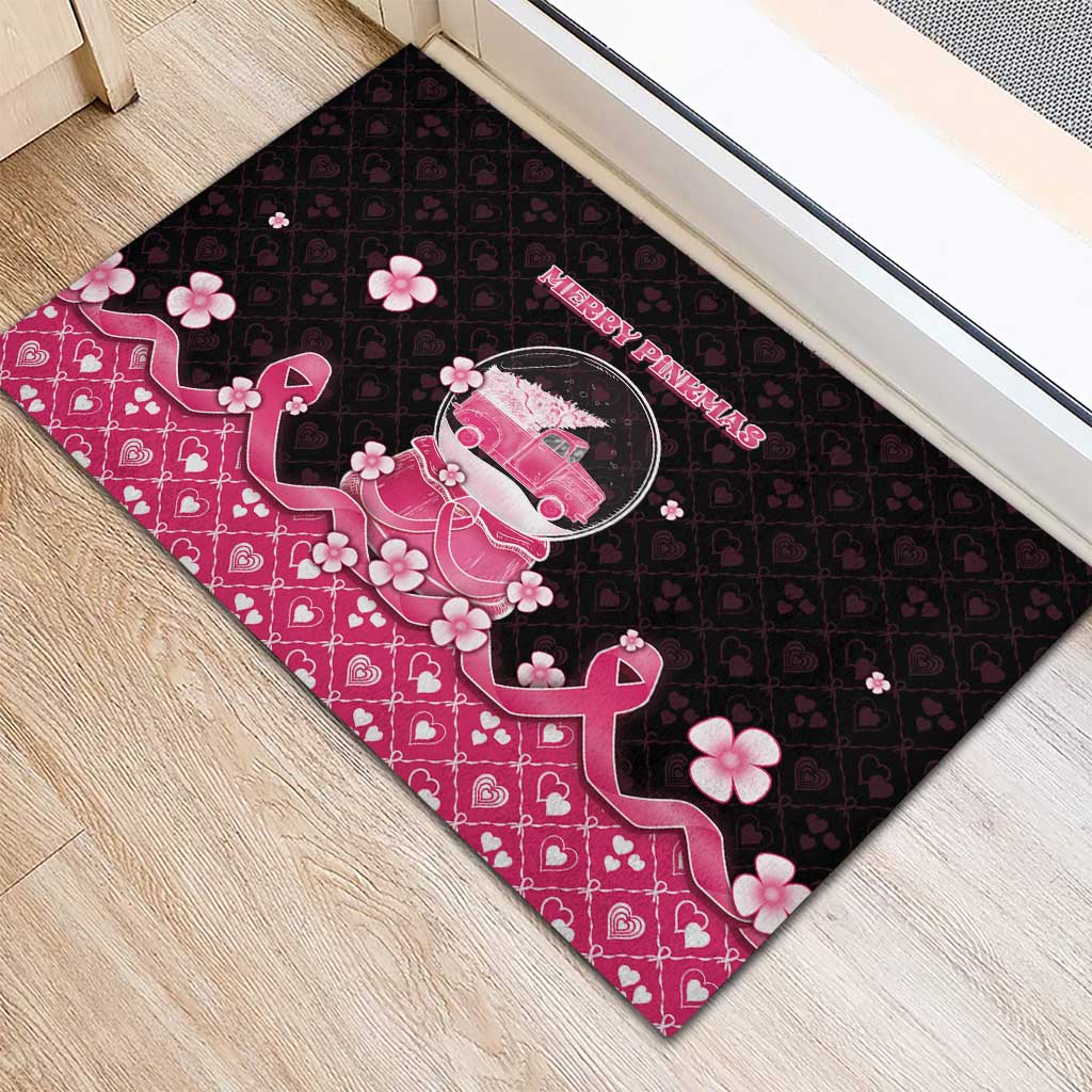 Breast Cancer Christmas Rubber Doormat Merry Pinkmas - Wonder Print Shop