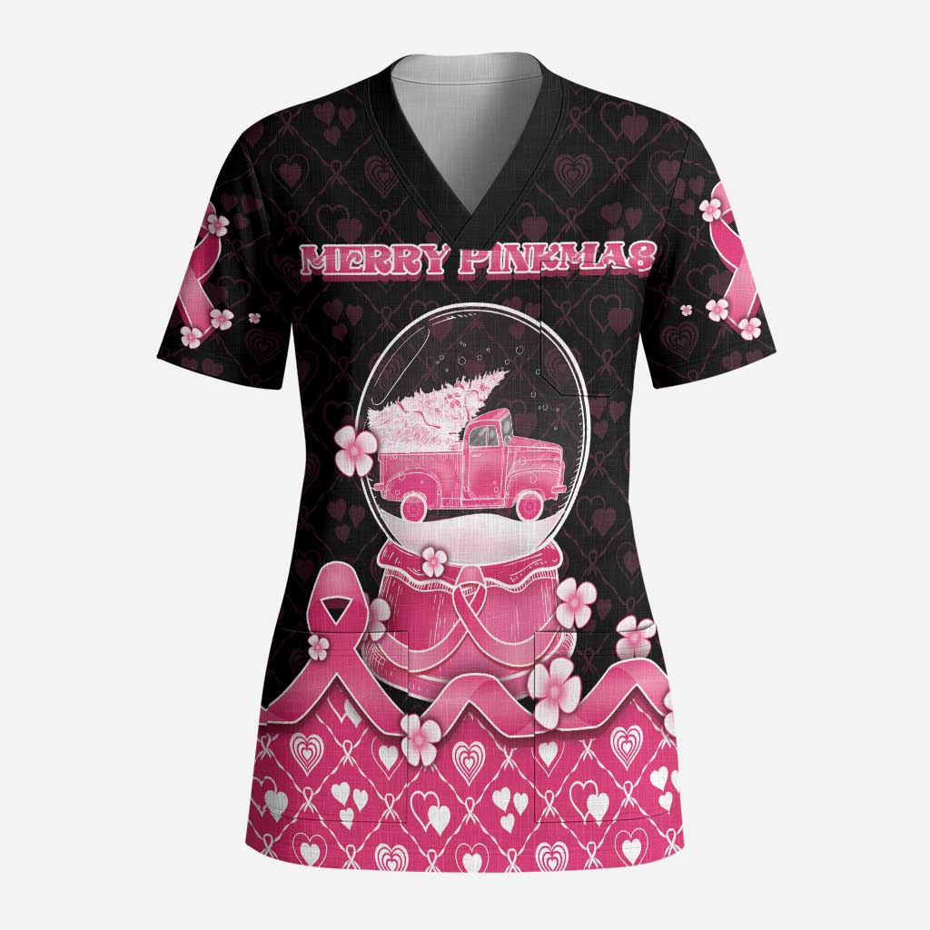 Breast Cancer Christmas Scrub Top Merry Pinkmas - Wonder Print Shop