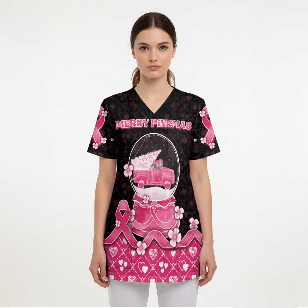 Breast Cancer Christmas Scrub Top Merry Pinkmas - Wonder Print Shop