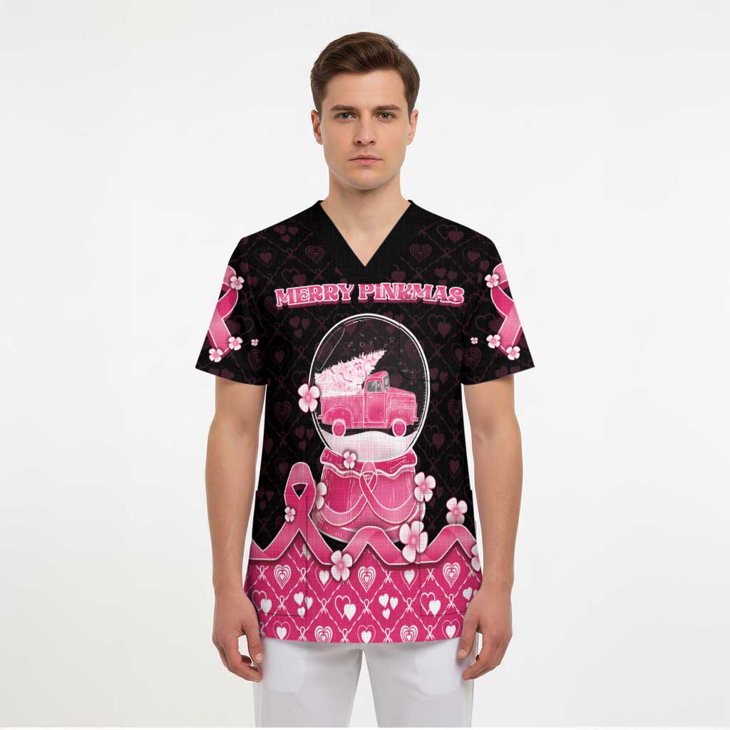 Breast Cancer Christmas Scrub Top Merry Pinkmas - Wonder Print Shop