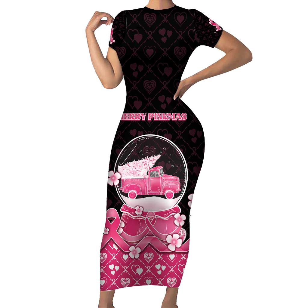 Breast Cancer Christmas Short Sleeve Bodycon Dress Merry Pinkmas - Wonder Print Shop