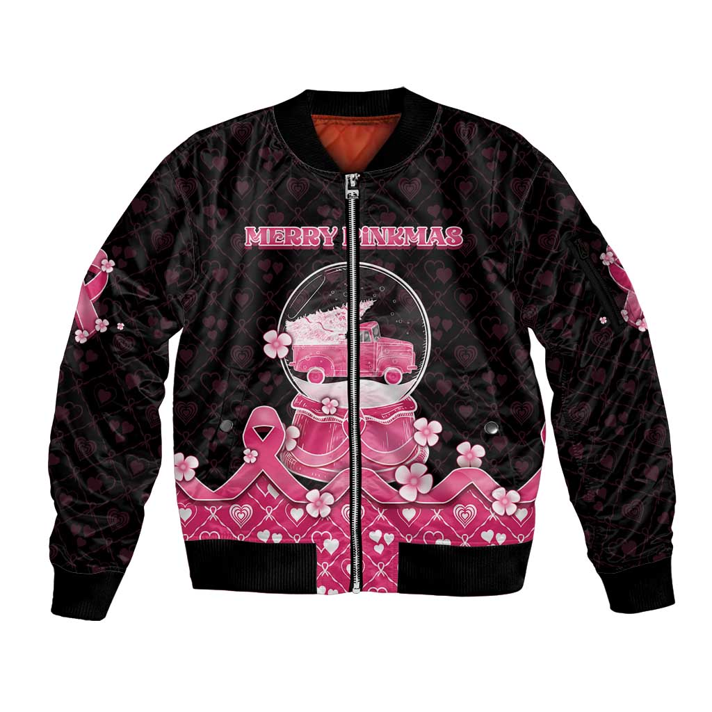Breast Cancer Christmas Sleeve Zip Bomber Jacket Merry Pinkmas - Wonder Print Shop