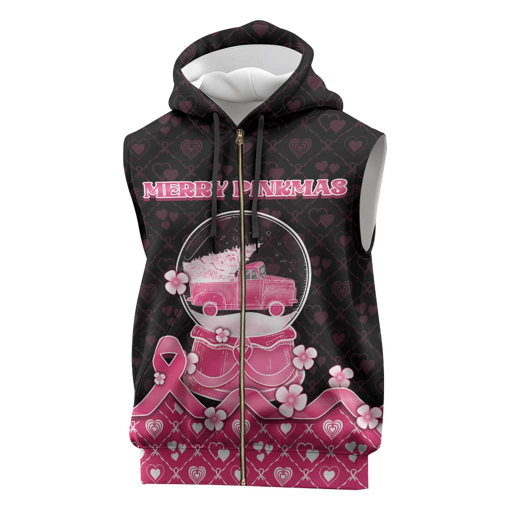 Breast Cancer Christmas Sleeveless Zip Hoodie Merry Pinkmas - Wonder Print Shop