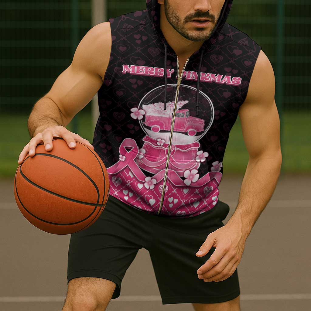 Breast Cancer Christmas Sleeveless Zip Hoodie Merry Pinkmas - Wonder Print Shop