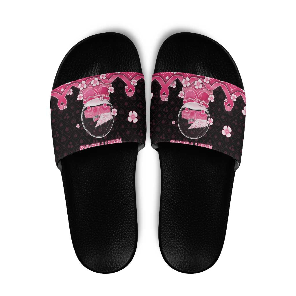 Breast Cancer Christmas Slide Sandals Merry Pinkmas - Wonder Print Shop