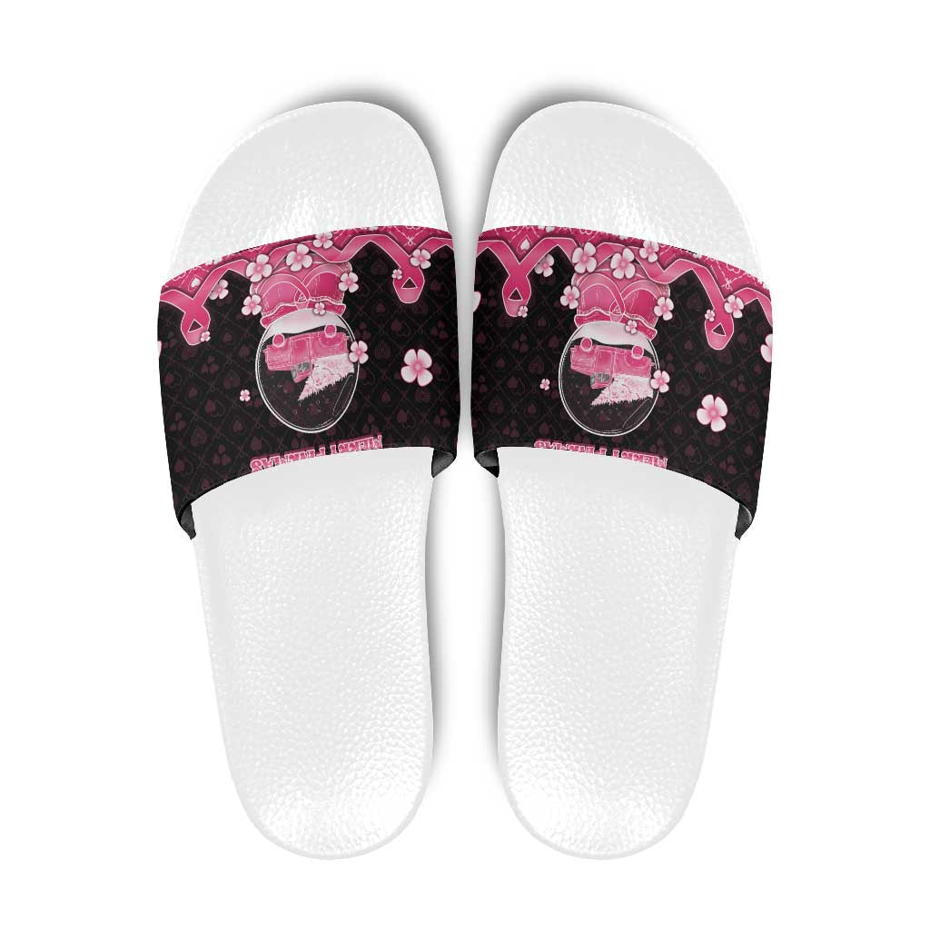 Breast Cancer Christmas Slide Sandals Merry Pinkmas - Wonder Print Shop
