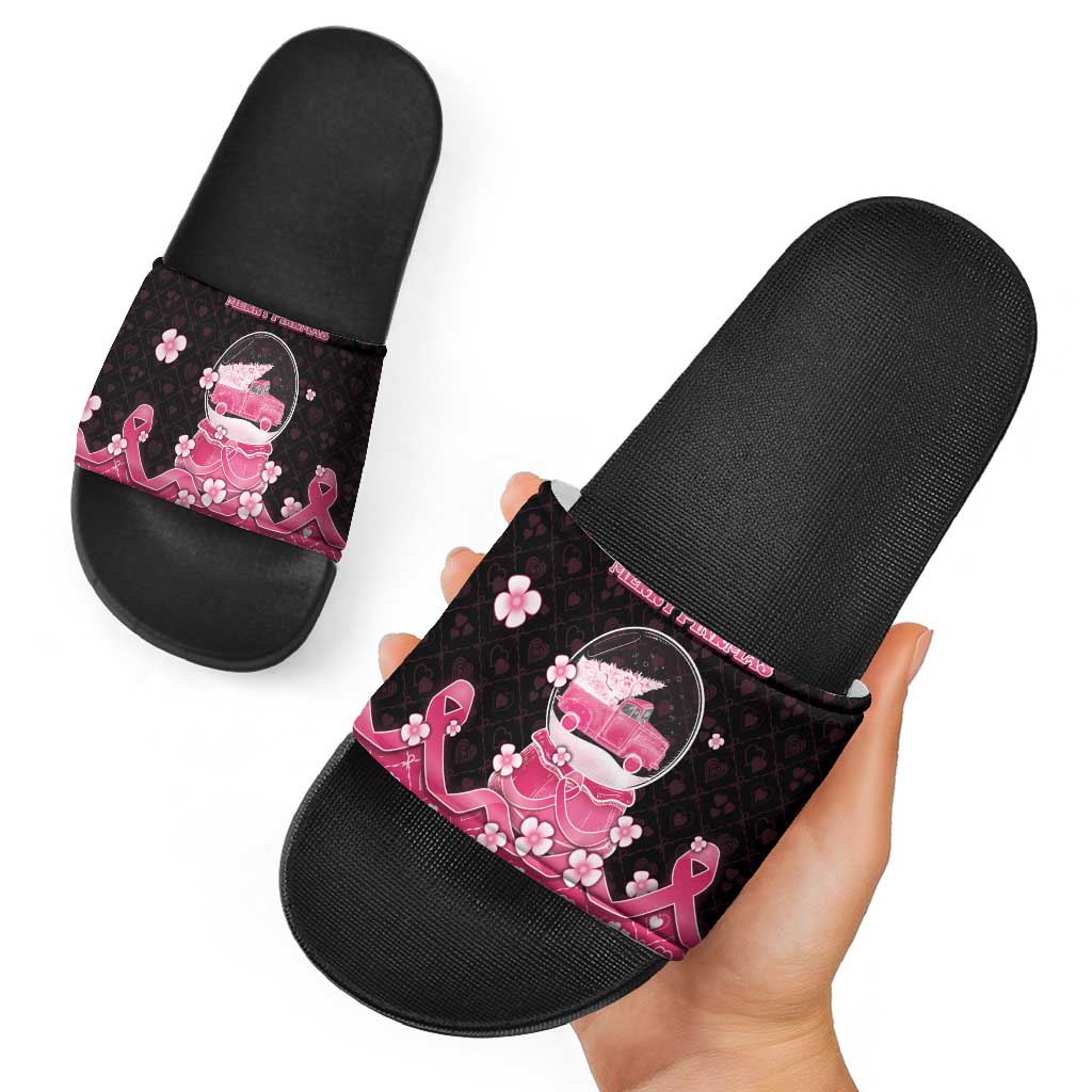 Breast Cancer Christmas Slide Sandals Merry Pinkmas - Wonder Print Shop