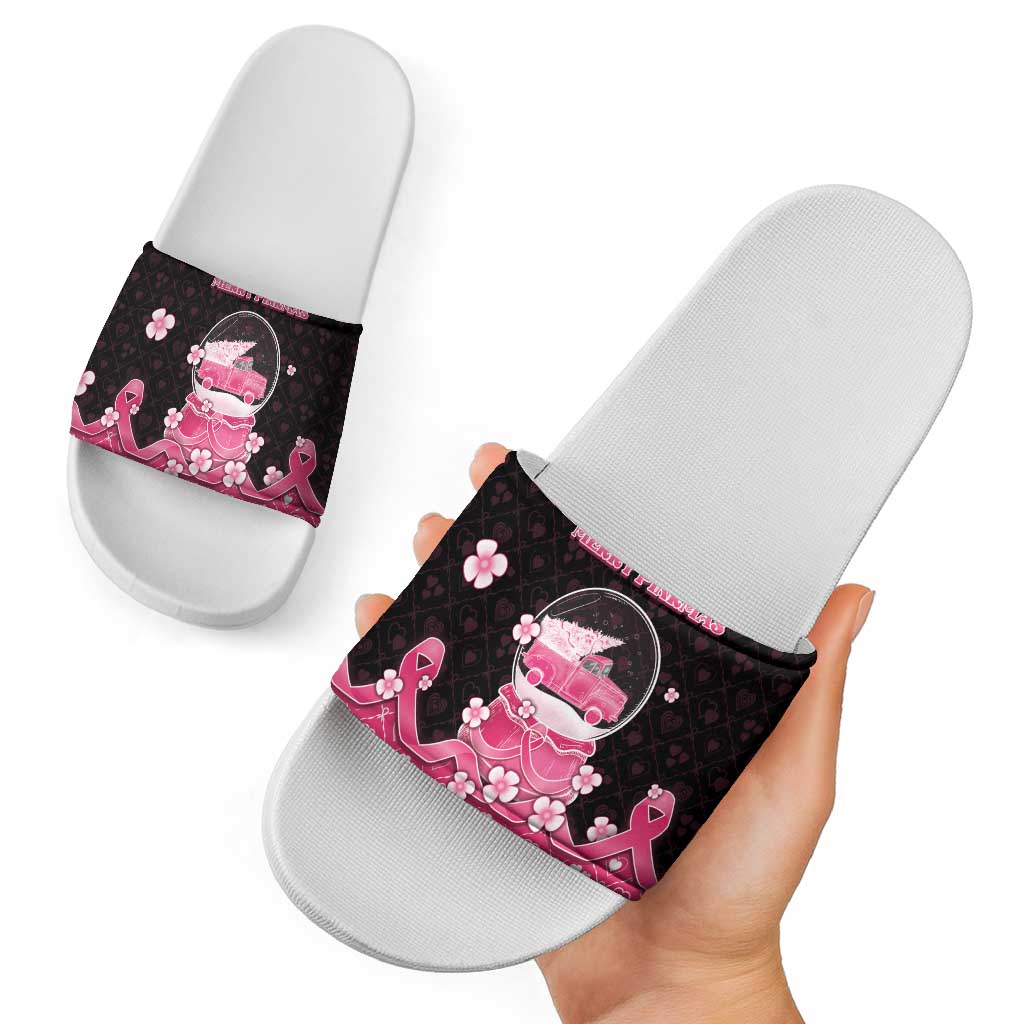 Breast Cancer Christmas Slide Sandals Merry Pinkmas - Wonder Print Shop
