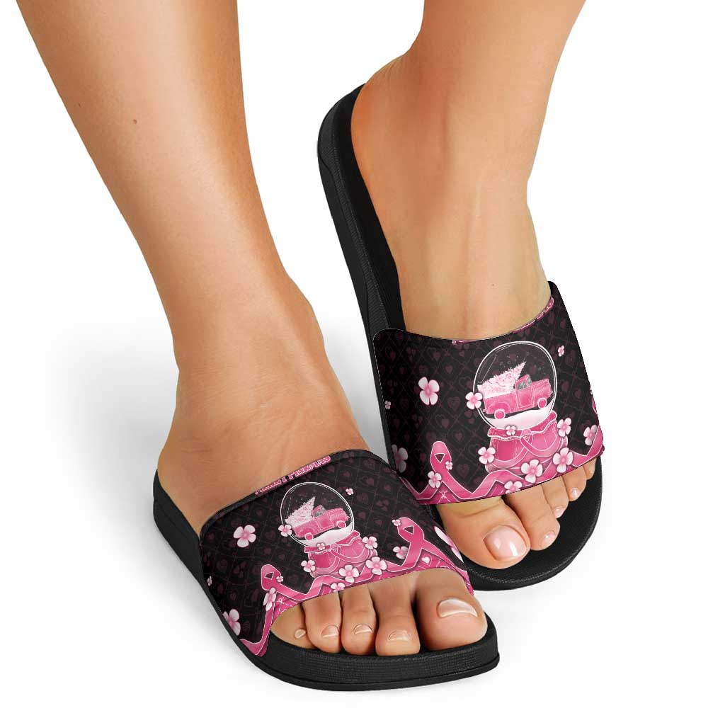 Breast Cancer Christmas Slide Sandals Merry Pinkmas - Wonder Print Shop