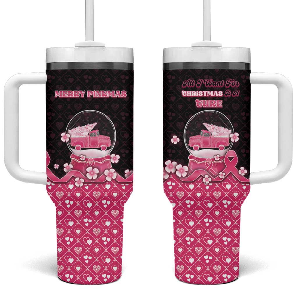 Breast Cancer Christmas Tumbler With Handle Merry Pinkmas - Wonder Print Shop