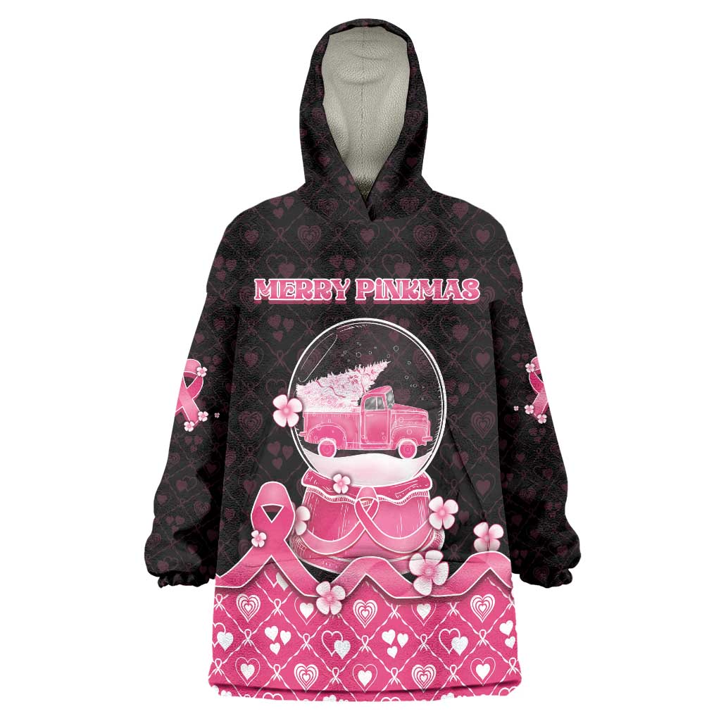 Breast Cancer Christmas Wearable Blanket Hoodie Merry Pinkmas - Wonder Print Shop