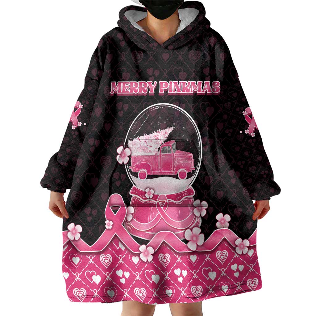 Breast Cancer Christmas Wearable Blanket Hoodie Merry Pinkmas - Wonder Print Shop