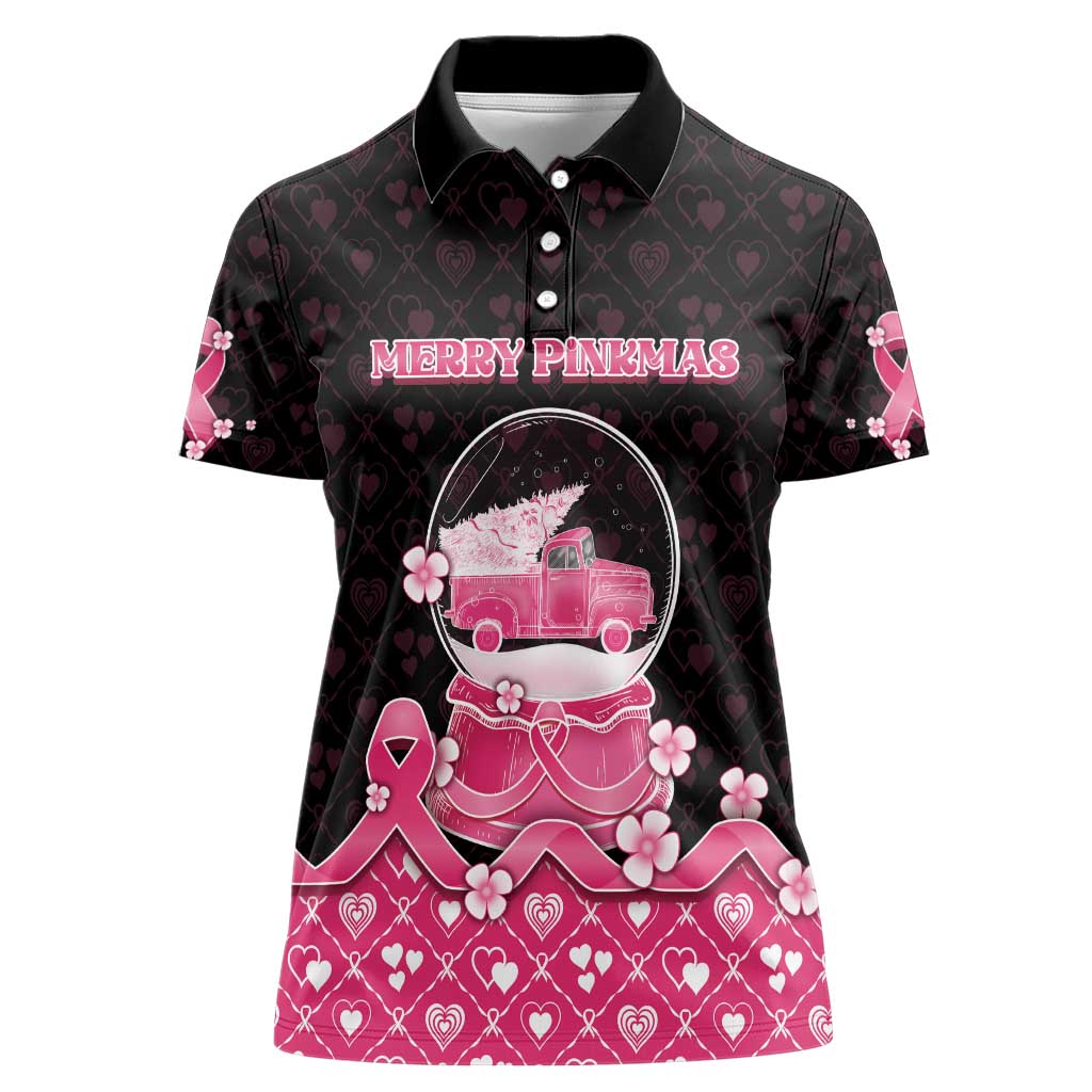 Breast Cancer Christmas Women Polo Shirt Merry Pinkmas - Wonder Print Shop