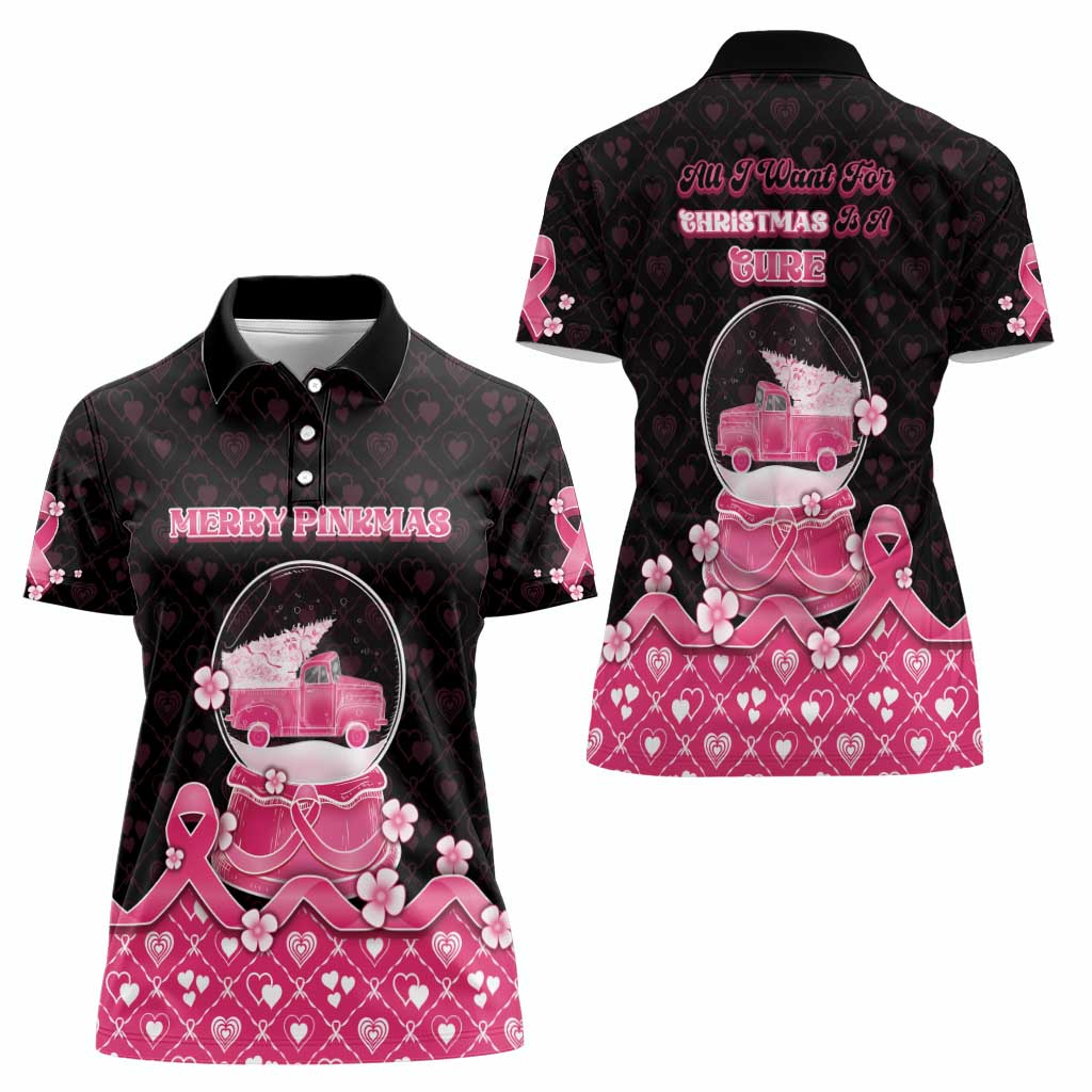 Breast Cancer Christmas Women Polo Shirt Merry Pinkmas - Wonder Print Shop
