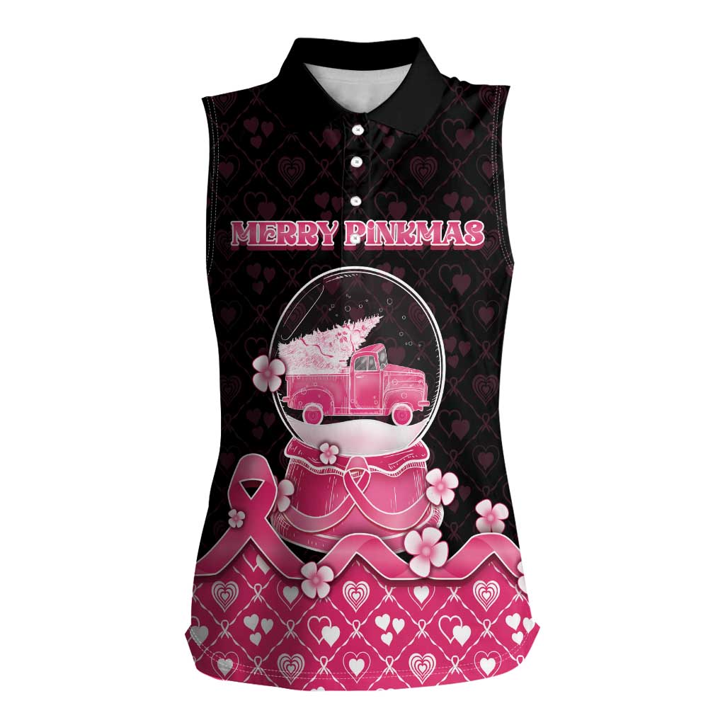 Breast Cancer Christmas Women Sleeveless Polo Shirt Merry Pinkmas - Wonder Print Shop