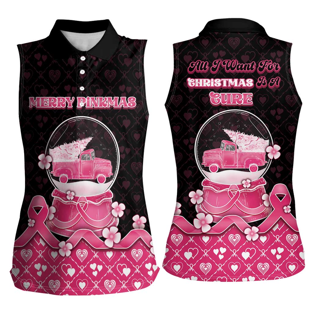 Breast Cancer Christmas Women Sleeveless Polo Shirt Merry Pinkmas - Wonder Print Shop