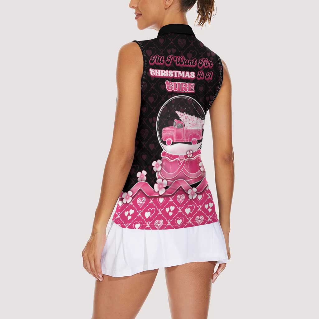 Breast Cancer Christmas Women Sleeveless Polo Shirt Merry Pinkmas - Wonder Print Shop
