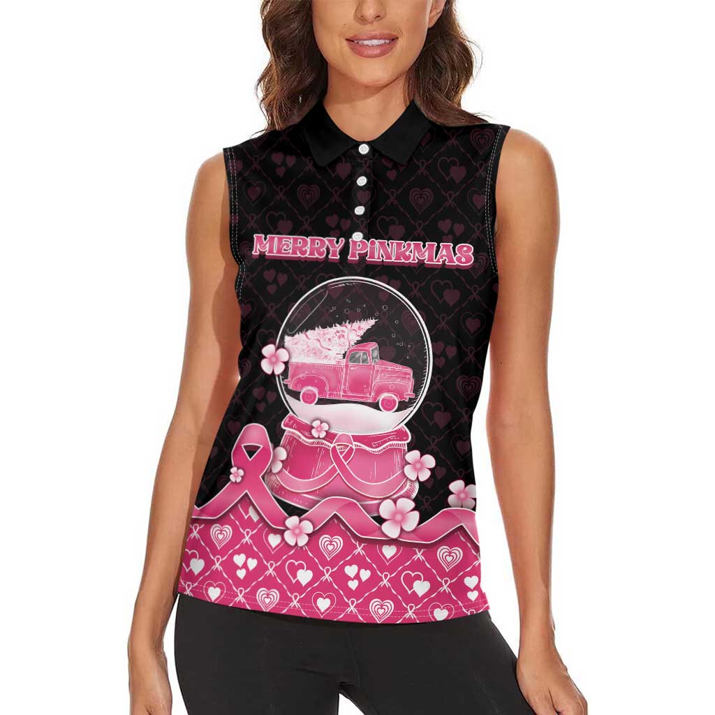 Breast Cancer Christmas Women Sleeveless Polo Shirt Merry Pinkmas - Wonder Print Shop