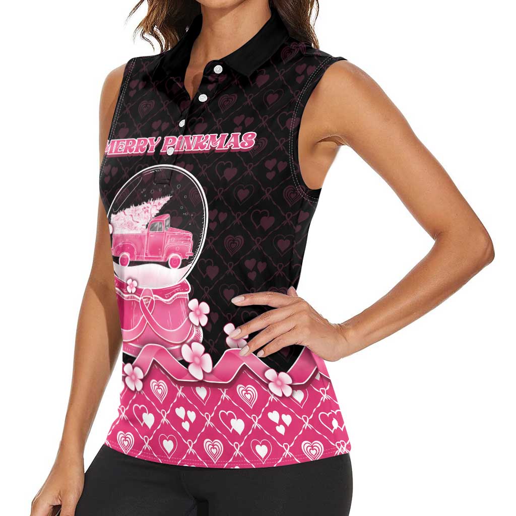 Breast Cancer Christmas Women Sleeveless Polo Shirt Merry Pinkmas - Wonder Print Shop