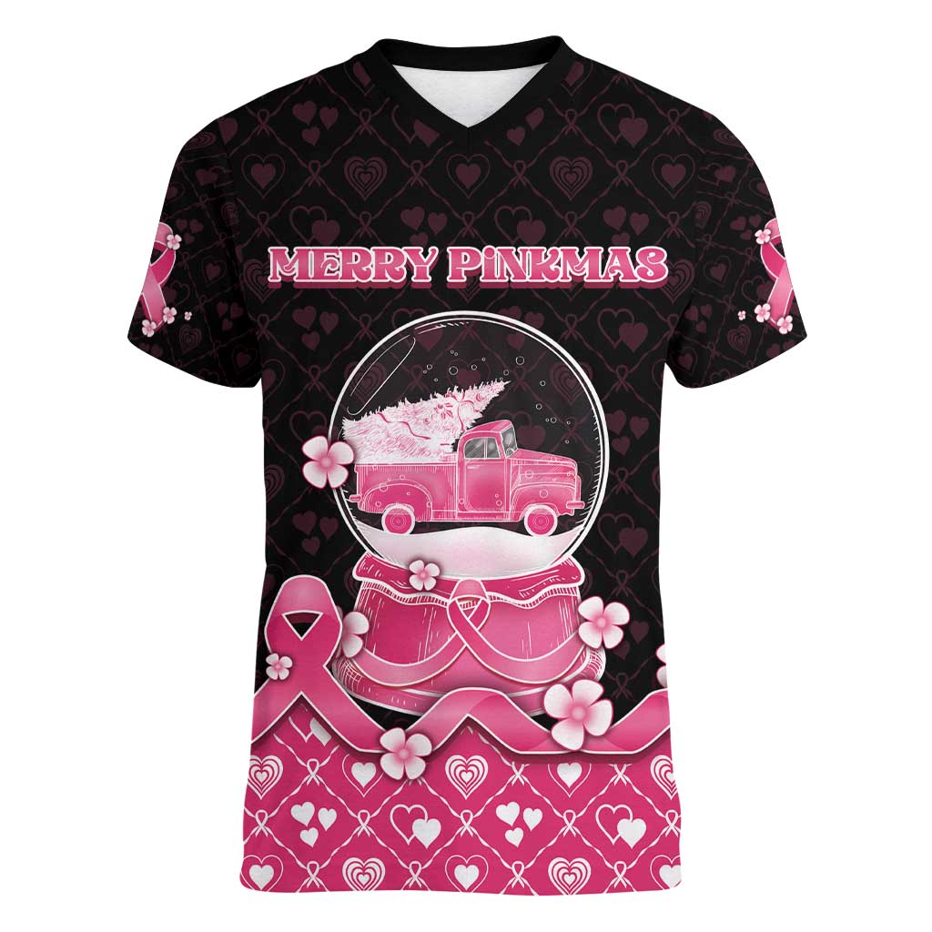 Breast Cancer Christmas Women V-Neck T-Shirt Merry Pinkmas - Wonder Print Shop