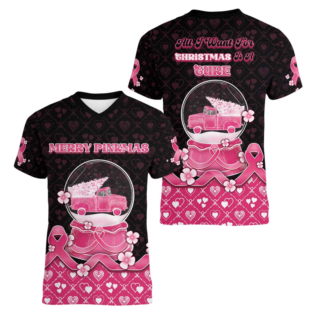 Breast Cancer Christmas Women V-Neck T-Shirt Merry Pinkmas - Wonder Print Shop