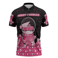 Breast Cancer Christmas Zipper Polo Shirt Merry Pinkmas - Wonder Print Shop