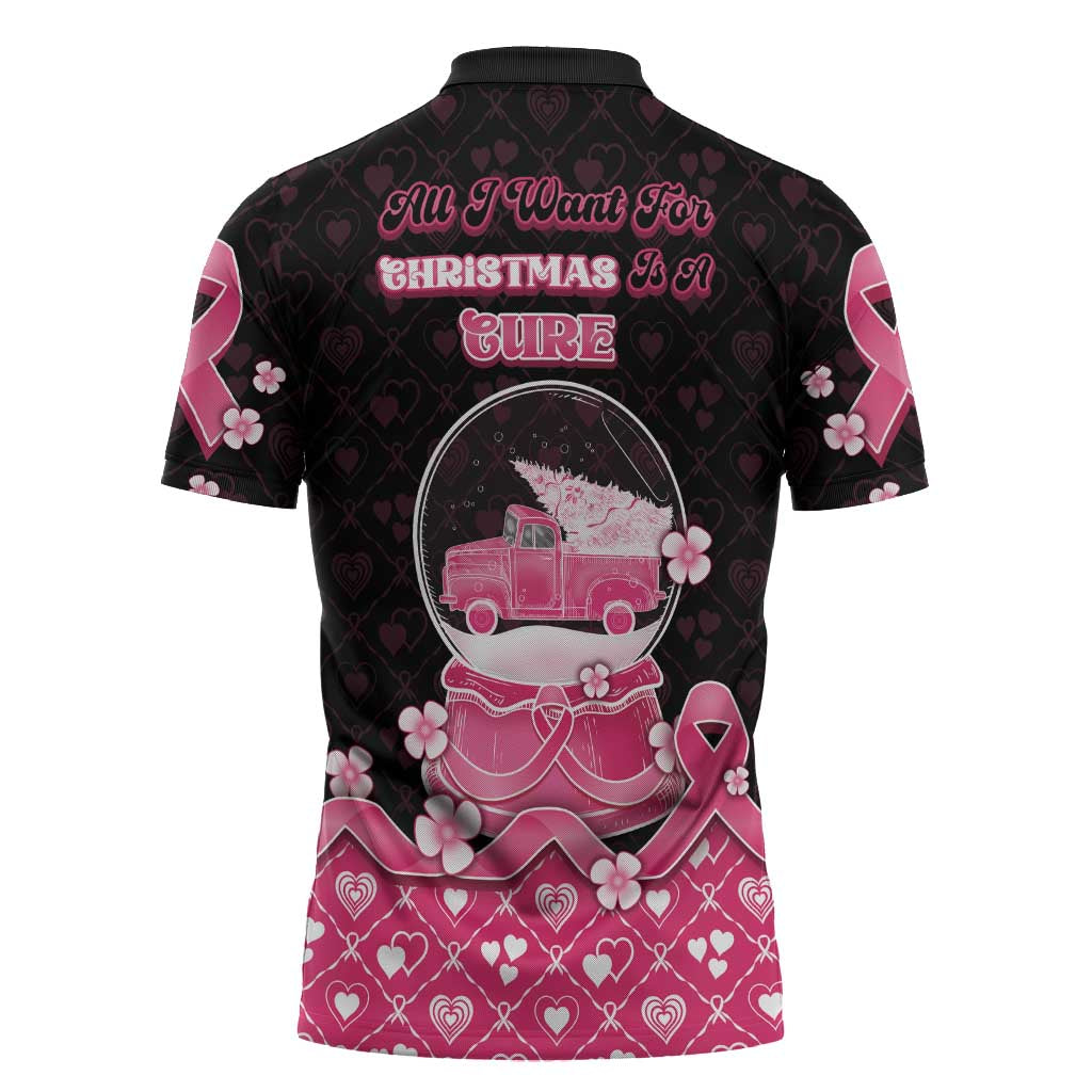 Breast Cancer Christmas Zipper Polo Shirt Merry Pinkmas - Wonder Print Shop