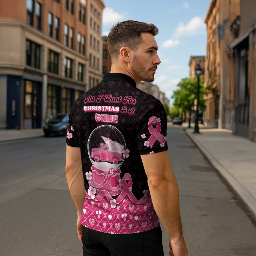 Breast Cancer Christmas Zipper Polo Shirt Merry Pinkmas - Wonder Print Shop
