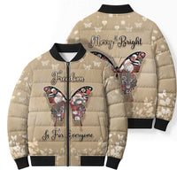 Butterfly Christmas Bomber Puffer Jacket Freedom Is For Everyone - Wonder Print Shop