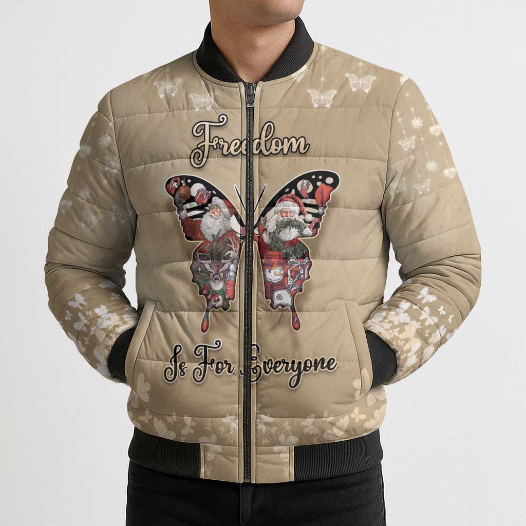 Butterfly Christmas Bomber Puffer Jacket Freedom Is For Everyone - Wonder Print Shop