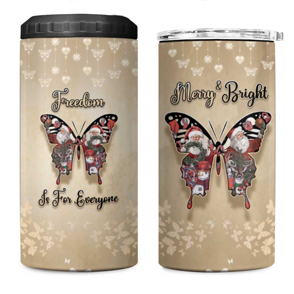 Butterfly Christmas 4 in 1 Can Cooler Tumbler Freedom Is For Everyone - Wonder Print Shop