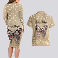Butterfly Christmas Couples Matching Long Sleeve Bodycon Dress and Hawaiian Shirt Freedom Is For Everyone - Wonder Print Shop