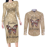 Butterfly Christmas Couples Matching Long Sleeve Bodycon Dress and Long Sleeve Button Shirt Freedom Is For Everyone - Wonder Print Shop