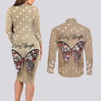 Butterfly Christmas Couples Matching Long Sleeve Bodycon Dress and Long Sleeve Button Shirt Freedom Is For Everyone - Wonder Print Shop