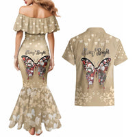 Butterfly Christmas Couples Matching Mermaid Dress and Hawaiian Shirt Freedom Is For Everyone - Wonder Print Shop