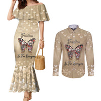 Butterfly Christmas Couples Matching Mermaid Dress and Long Sleeve Button Shirt Freedom Is For Everyone - Wonder Print Shop