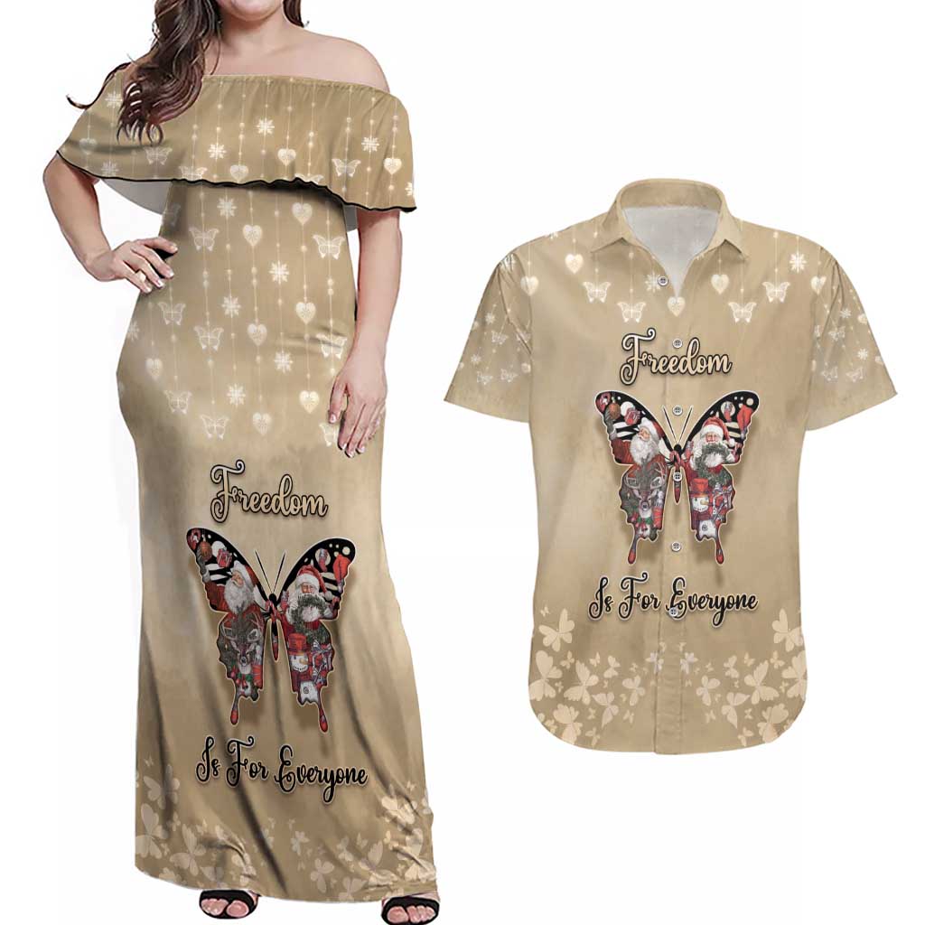 Butterfly Christmas Couples Matching Off Shoulder Maxi Dress and Hawaiian Shirt Freedom Is For Everyone - Wonder Print Shop